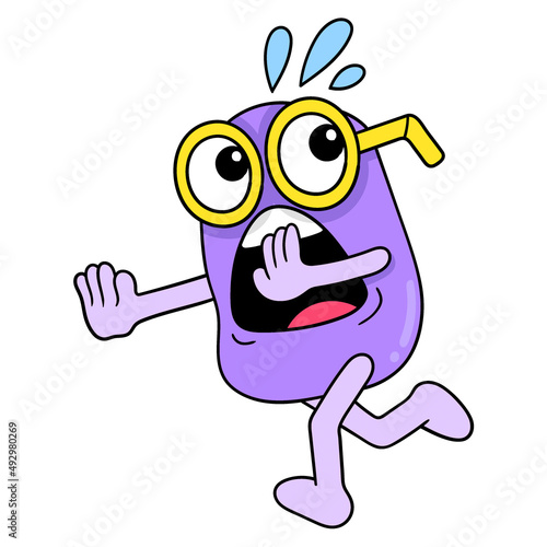 cute creature with glasses running scared, doodle icon image kawaii