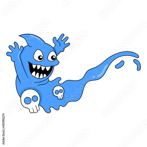 cute face water monster trying to scare, doodle icon image kawaii