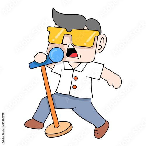 boy wearing yellow glasses singing sweetly, doodle icon image kawaii