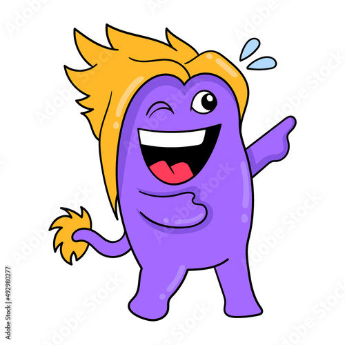 purple monster is laughing lol, doodle icon image kawaii