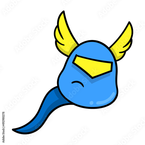 cute creature benish sperm superhero, doodle icon image kawaii
