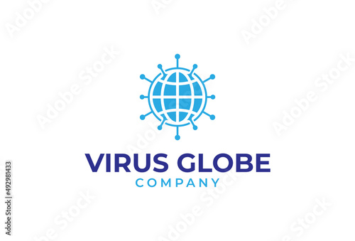 Virus logo, globe and virus combination, usable for brand and company logos, vector illustration
