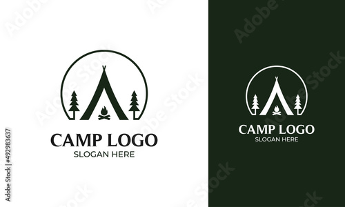 Minimal camp logo design for outdoor camping or adventure