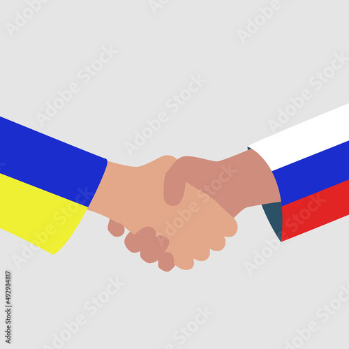 Handshake Ukraine and Russia. No More War. Negotiations, agreements peace between russia and ukraine.