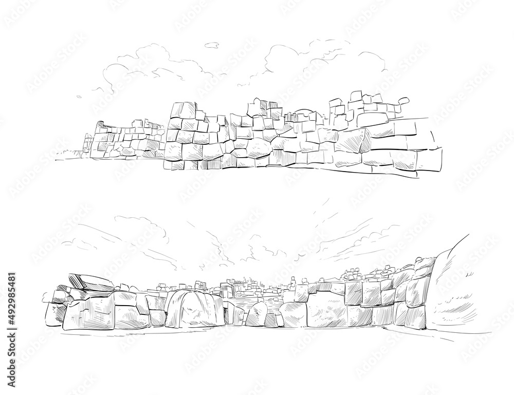 Muyukmarka. Cuzco. Peru. Urban sketch. Hand drawn vector illustration - obrazy, fototapety, plakaty 