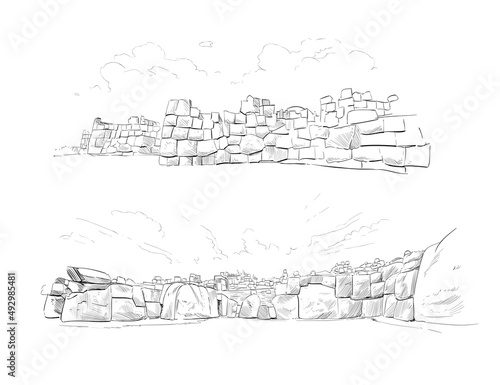 Muyukmarka. Cuzco. Peru. Urban sketch. Hand drawn vector illustration