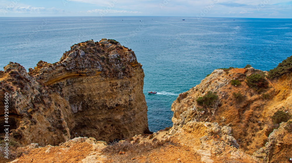 Panoramic view of Ponta da Piedade, Lagos in Algarve, Portugal   
