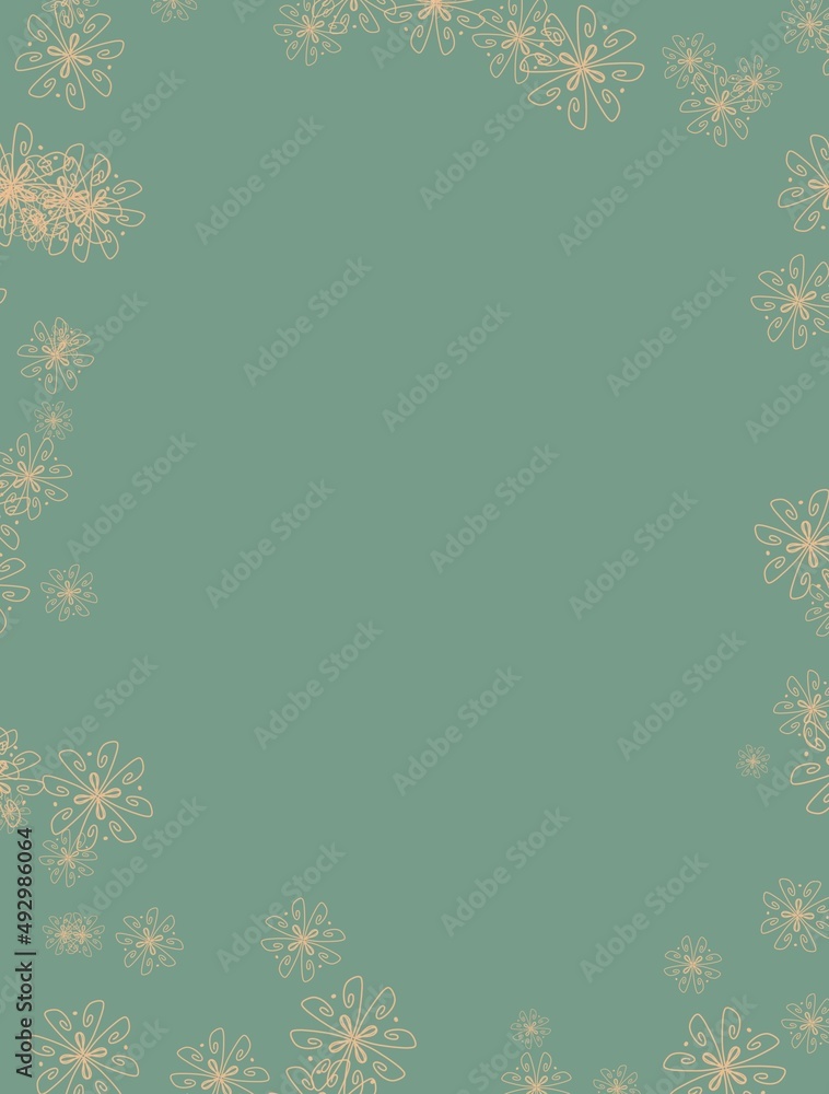 Vertical illustration, green background with yellow abstract flowers on border Vertical illustration, green background with yellow abstract flowers on border