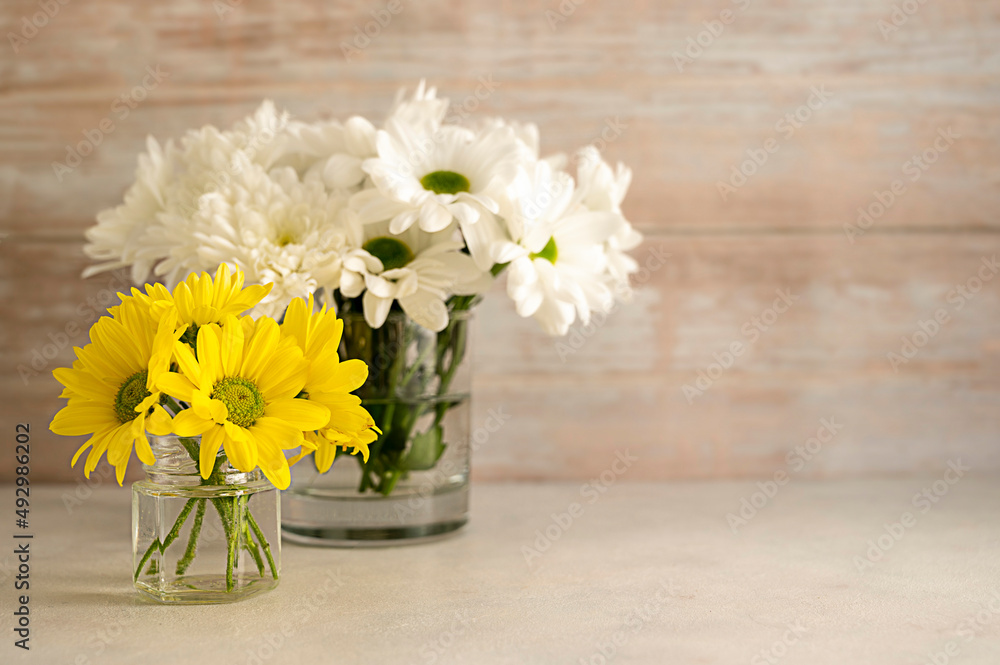 custom made wallpaper toronto digitalYellow and white chrysanthemum flower bouquets in vase. Spring composition with daisy flowers.
