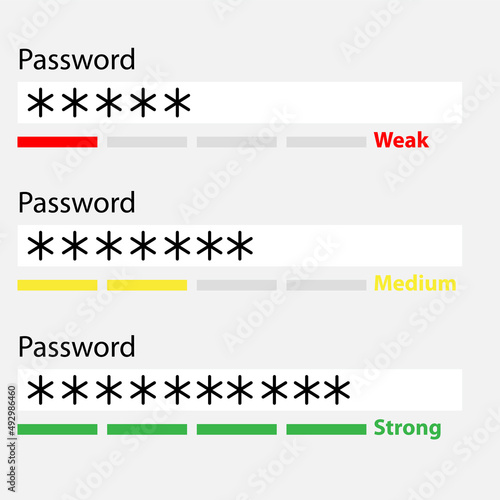 password weak  medium and strong template. authorization concept. strong  medium and weak password form.