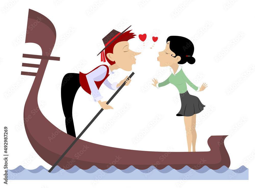 Man Woman Love Heart Symbols And Gondola Illustration Funny