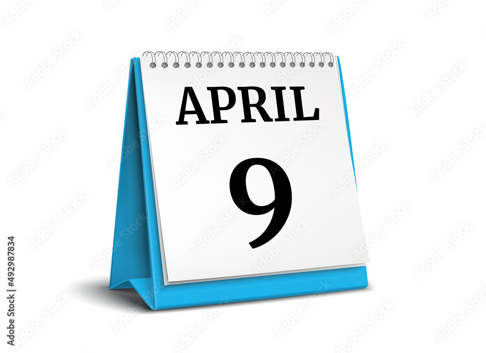 Calendar on white background. 9 April. 3D illustration. Calendar on white background. 9 April. 3D illustration.