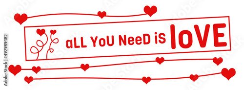 All You Need Is Love Romantic Heart Lines Box Text Horizontal 