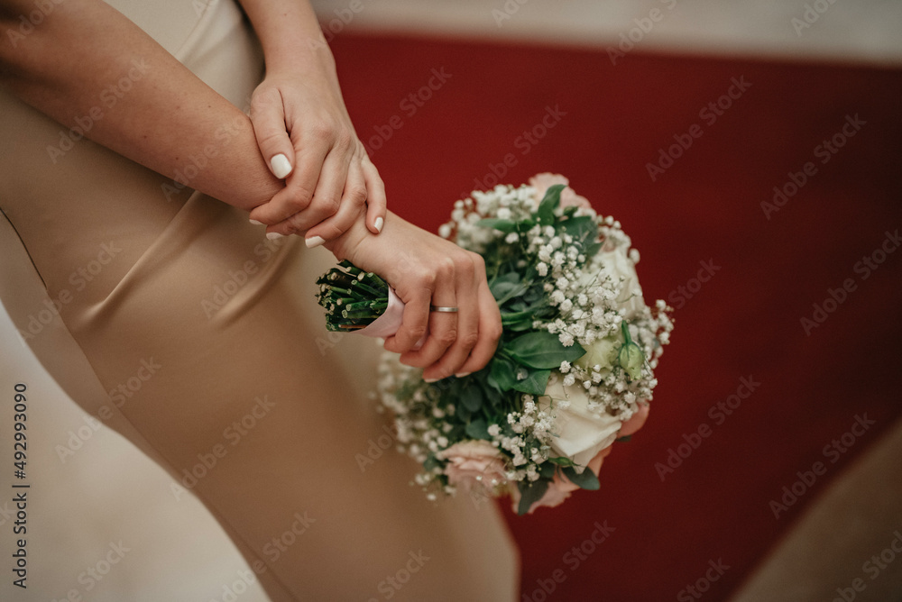Bride holding a wedding bouquet. Rustic wedding bouquet. Bride holding a wedding bouquet. Rustic wedding bouquet.