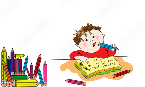 Niño haciendo los deberes con el libro de matemáticas.