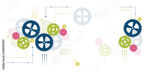 Abstract techno background with gears and geometric elements. Vector illustration of gear mechanism.