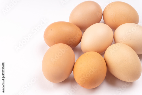 Organic chicken eggs on the table. Eggs are good for everyone and health. Farm products, natural eggs.