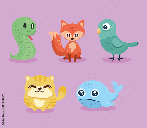 five cute animals characters