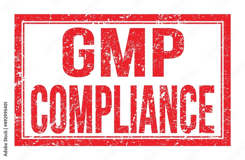 GMP COMPLIANCE, words on red rectangle stamp sign GMP COMPLIANCE, words on red rectangle stamp sign
