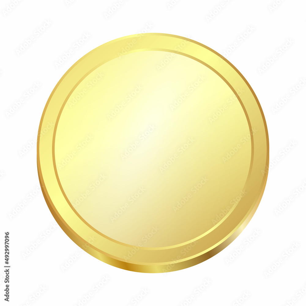 Shiny and sparkling gold coin. Also suitable for use as a button. 3 D. Vector illustration.