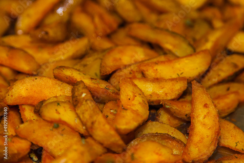 Fried potatoes at home close-up.