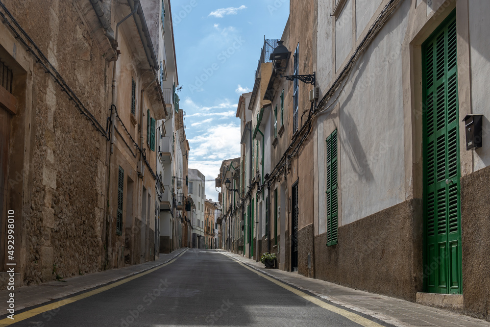 Street of old and traditional houses on Mallorca