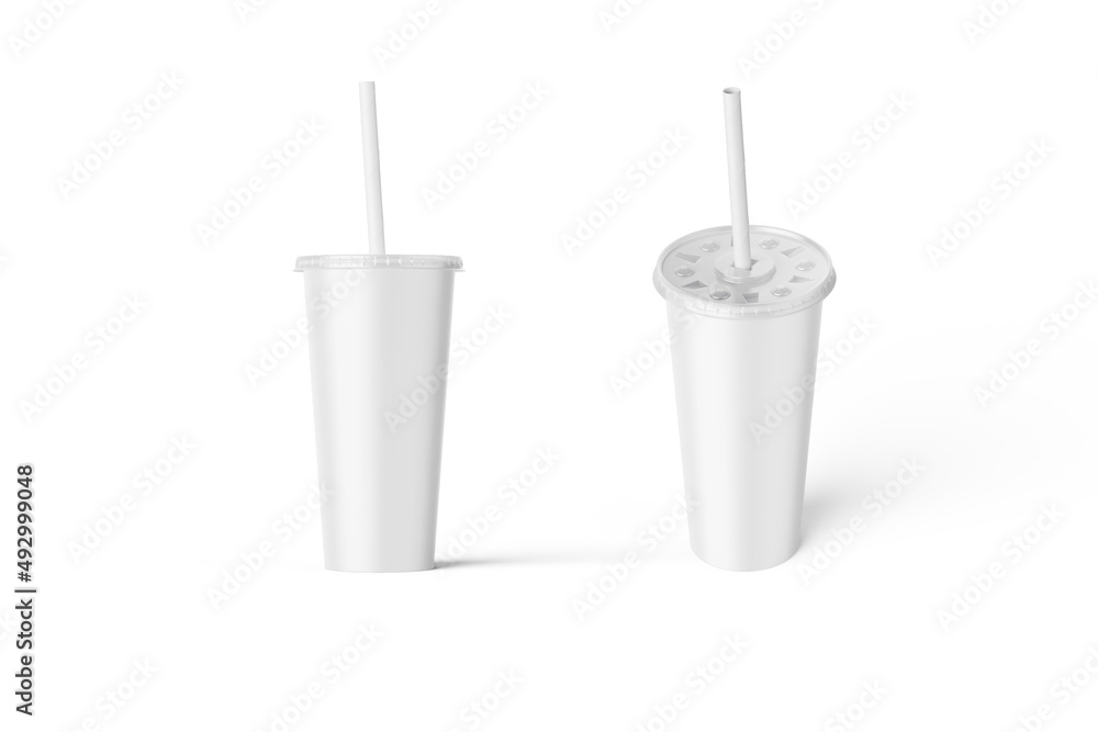 Blank white disposable cup with straw mock up isolated, 3d rendering. Empty soda drinking mug mockup, lid, tube front view. Clear drink cola, cold tea and coffee or cola take away cup. 3d rendering. Blank white disposable cup with straw mock up isolated, 3d rendering. Empty soda drinking mug mockup, lid, tube front view. Clear drink cola, cold tea and coffee or cola take away cup. 3d rendering.