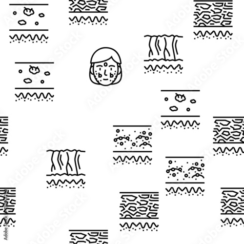 Skin Care Cosmetology And Treat Vector Seamless Pattern Thin Line Illustration