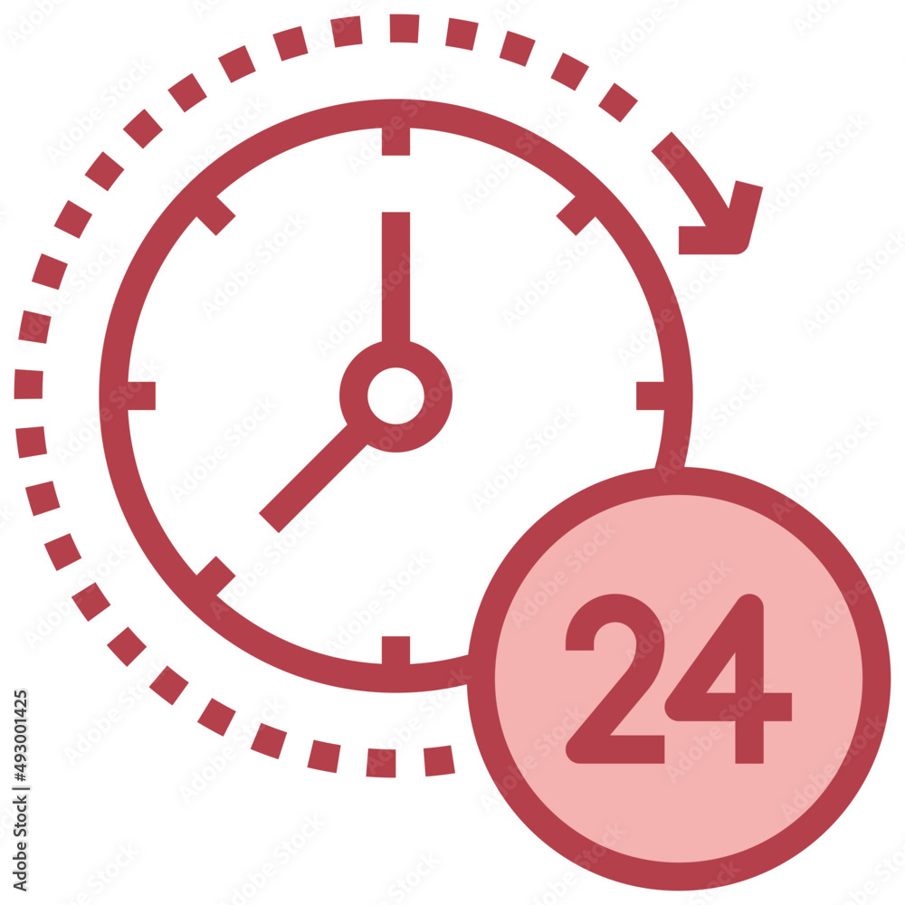 24 HOURS red line icon,linear,outline,graphic,illustration 24 HOURS red line icon,linear,outline,graphic,illustration