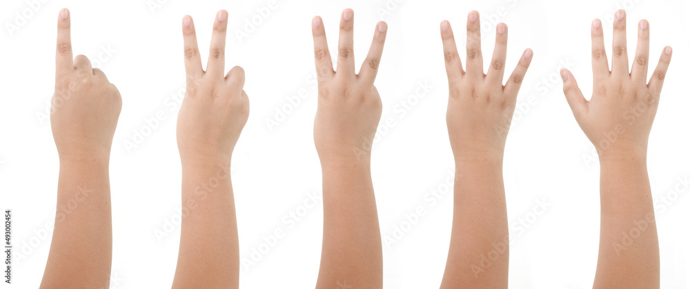 Kid Hand Isolated on White Background : Hand Counts from one to five. Kid Hand Isolated on White Background : Hand Counts from one to five.