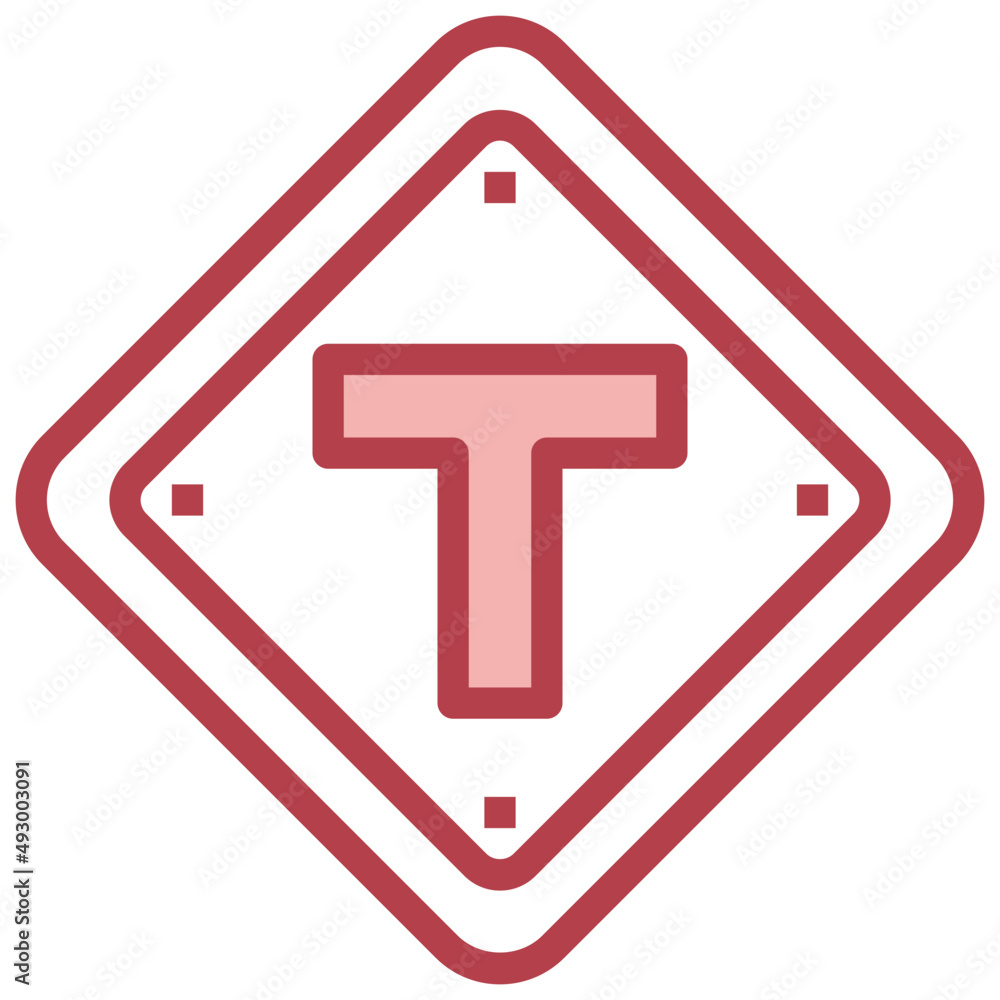 T JUNCTION red line icon,linear,outline,graphic,illustration T JUNCTION red line icon,linear,outline,graphic,illustration