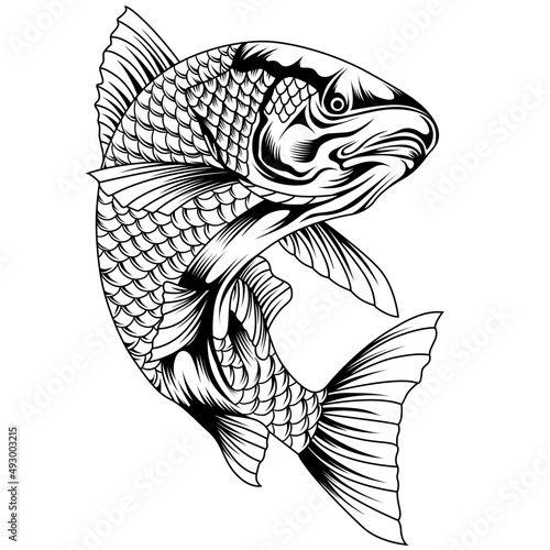 Redfish Fishing Logo Template. Fresh and Unique Redfish aka Reddrum fish Jump out of the water. Great to use as your Redfish Fishing Activity.