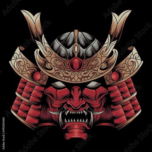 samurai warrior mask. Traditional armor of japanese warrior
