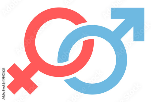Diagonale Symbole Weiblich & Männlich Verbunden Rot Blau