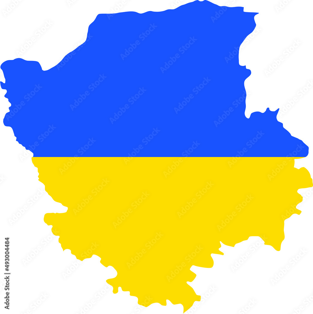 Flat vector map of the Ukrainian administrative area  of VOLYN OBLAST combined with official flag of UKRAINE