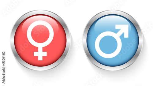 Buttons Symbole Weiblich & Männlich Rot Blau