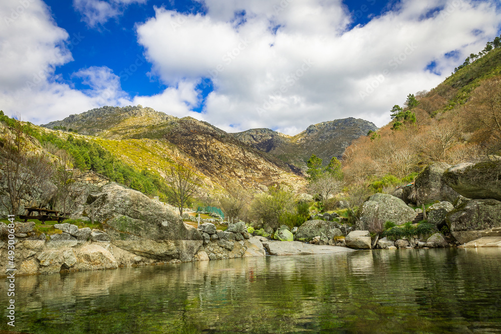 Natural swimming pools with rocks in the touristic place of Loriga, Serra da Estrela - Portugal. River pools at Loriga, Serra da Estrela - Portugal