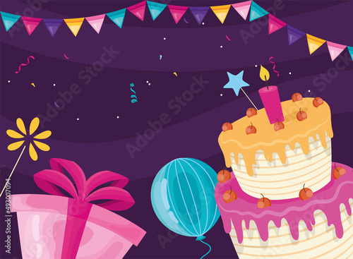 birthday cake and garlands