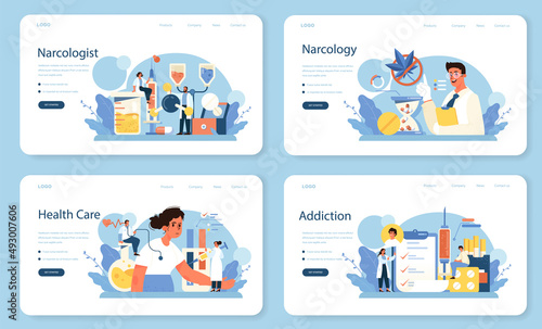 Narcologist web banner or landing page set. Specialist provide
