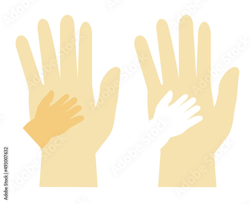 Simple Vector Set Adult's Hand and Baby's Hand, Isolated on White