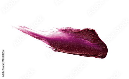 Dark red vinous maroon burgundy claret lipstick isolated on white background texture smudged