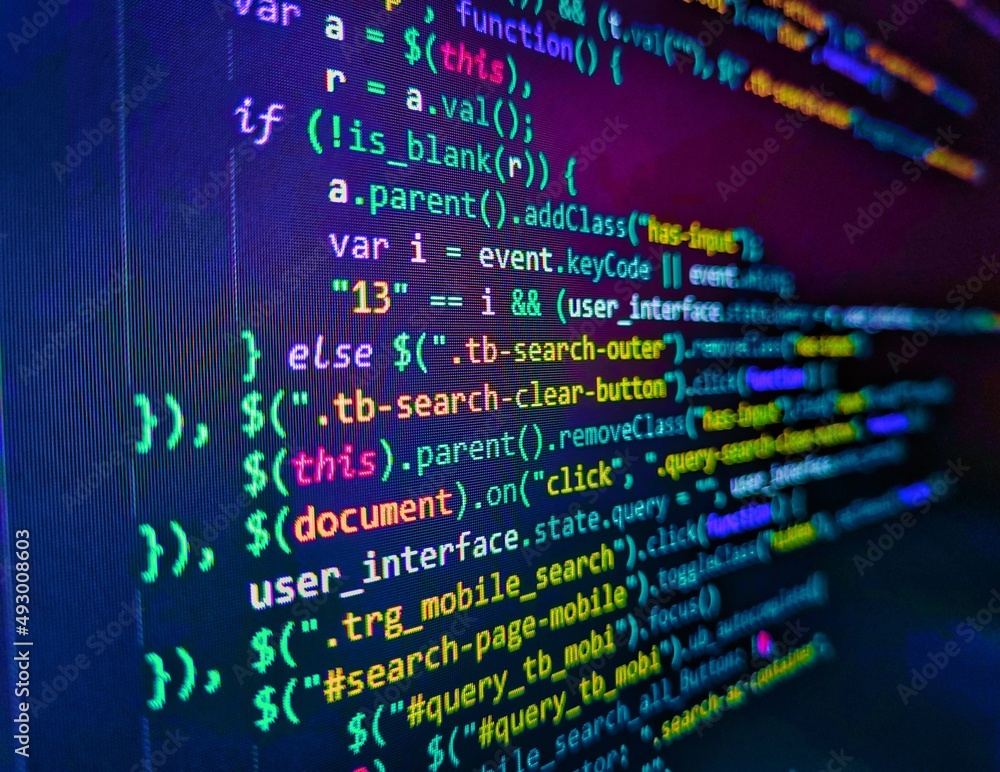 Javascript functions, variables, objects. Close up of random computer code  comprised of numbers and letters. Binary code digital technology background.  Web developer HTML code with CSS on screen Stock Photo | Adobe