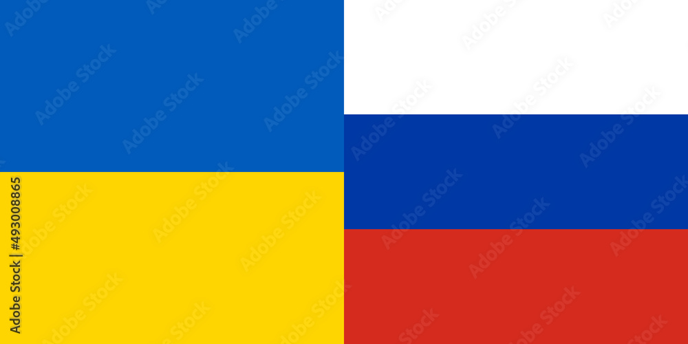 Ukrainian and russia flag with Pray to Ukraine. Ukrainian national borders. No war. Save Ukraine. Vector illustration, flat design Ukrainian and russia flag with Pray to Ukraine. Ukrainian national borders. No war. Save Ukraine. Vector illustration, flat design