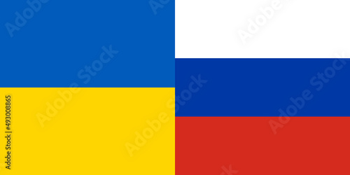 Ukrainian and russia flag with Pray to Ukraine. Ukrainian national borders. No war. Save Ukraine. Vector illustration  flat design