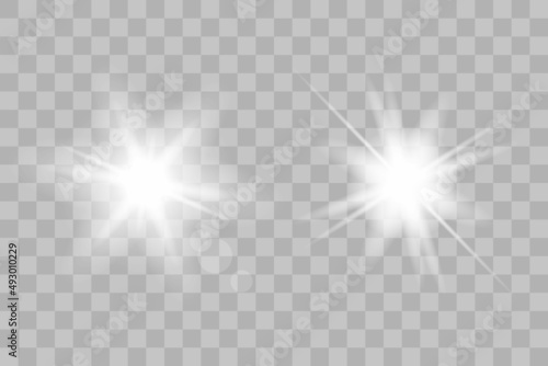 Glowing lights effect  flare  explosion and stars. Special effect isolated on transparent background 