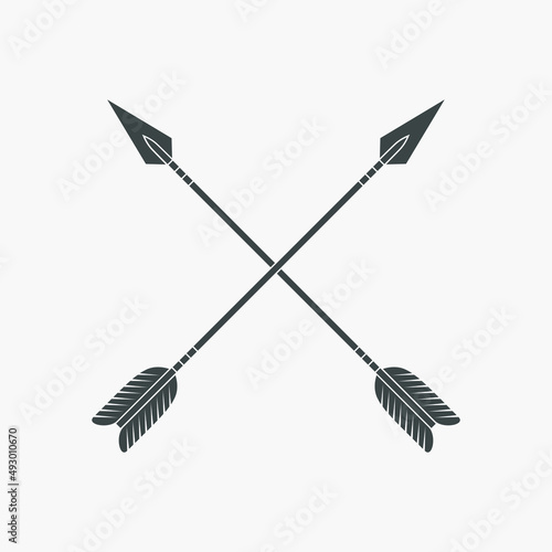 Arrows graphic icon. Crossed arrows sign isolated on white background. Vector illustration
