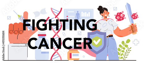 Fighting cancer typographic header. Cancer disease modern diagnostic