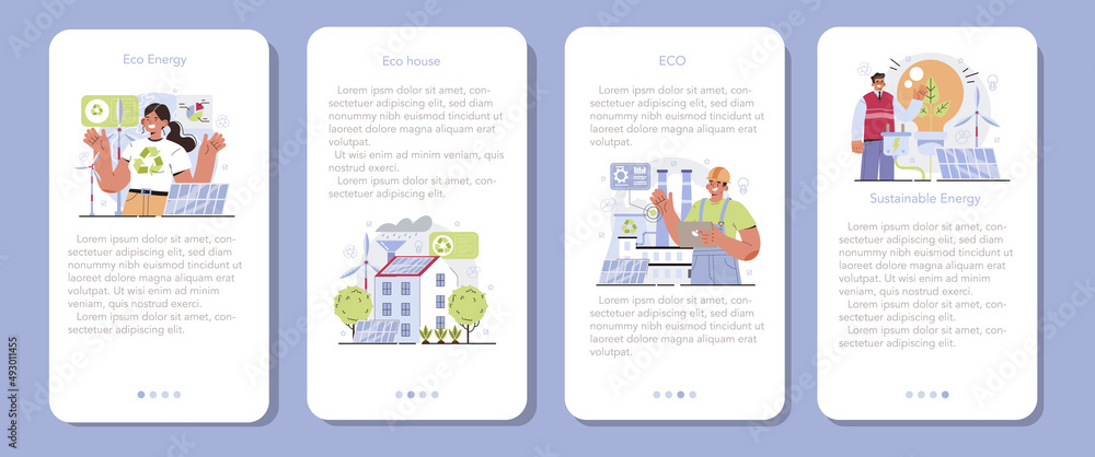 Ecology mobile application banner set. Alternative energy and green Ecology mobile application banner set. Alternative energy and green