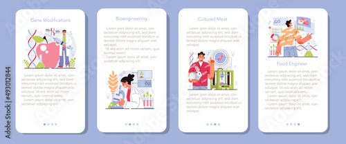 Bioengineering mobile application banner set. Biotechnology for food