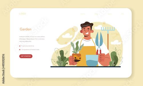 Gardener web banner or landing page. Idea of horticultural or landscape